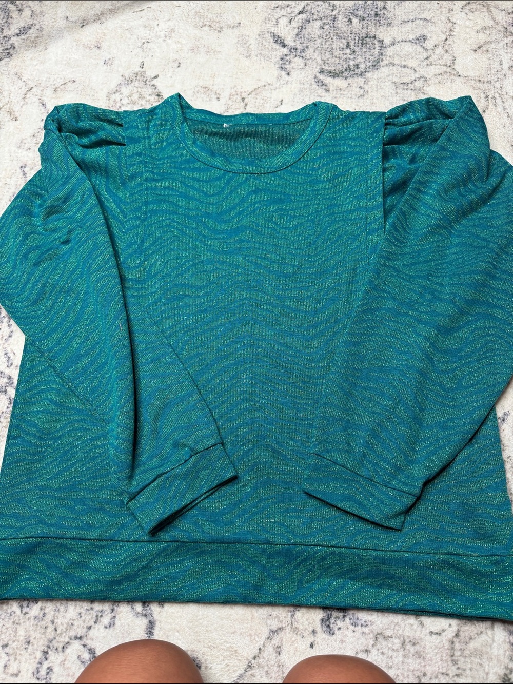 Oliver Bonas Teal Shimmery Puff-Sleeve Sweatshirt